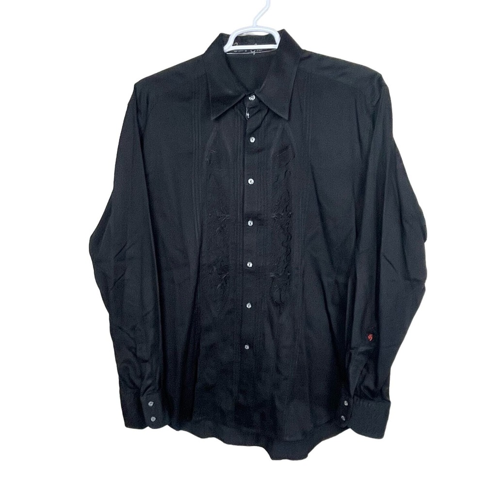 Robert Graham Button Up‎ Shirt Mens XL Black Embroidered Artsy Gothic Cotton L/S